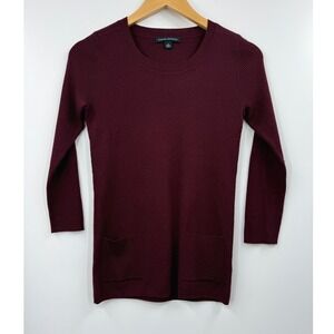 Banana Republic Burgundy Silk Blend Ribbed Sweater Dress Pockets Size S